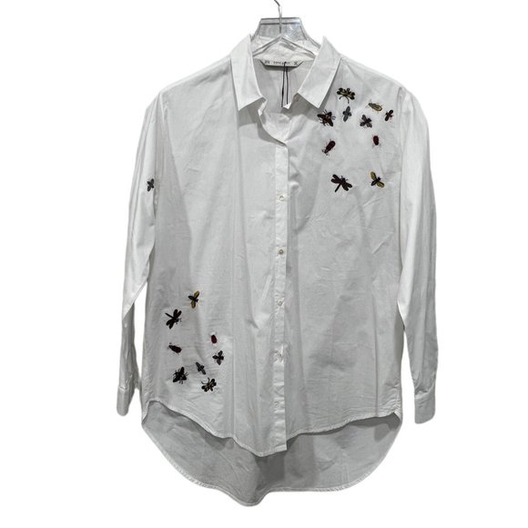 Embroidered Insect White Women's Top - Picture 3 of 9